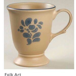 HTF Vintage Pfaltzgraff Folk Art Blue and Beige Pedestal Grande 16 oz Mug